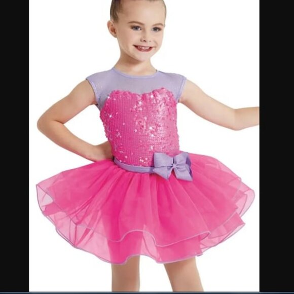 New WEISSMAN Showtime Dance/Costume One Pc Tutu Dress Hot Pink\Lavender S - Picture 1 of 11
